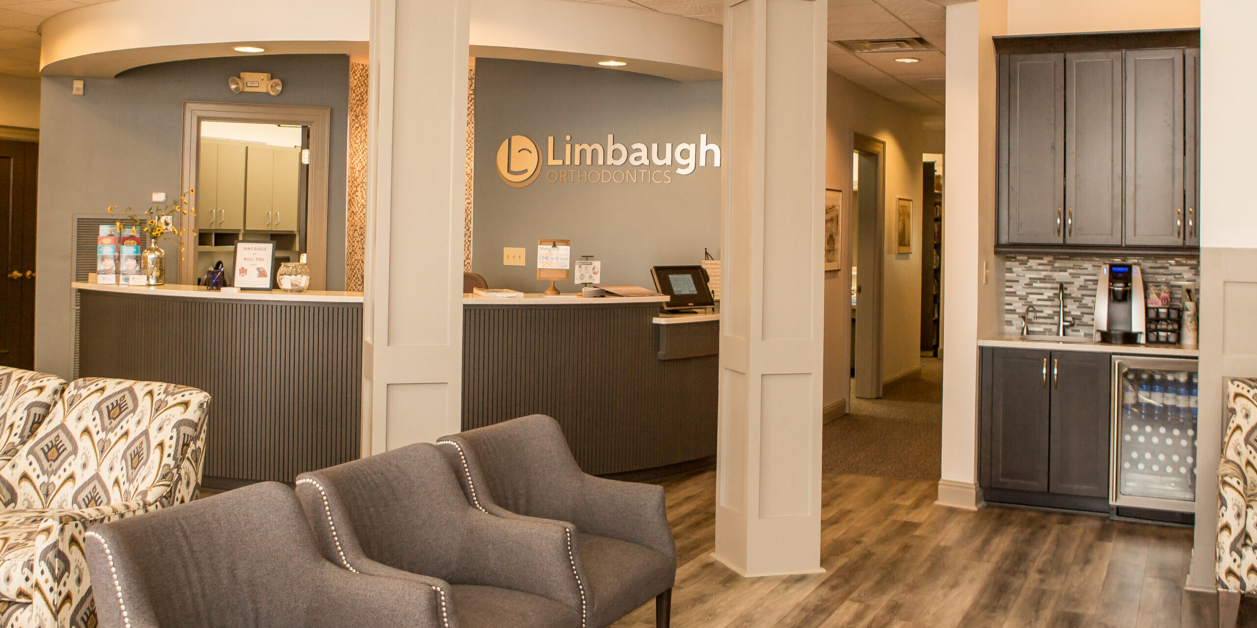 Reception area and waiting room at Limbaugh Orthodontics in Huntsville