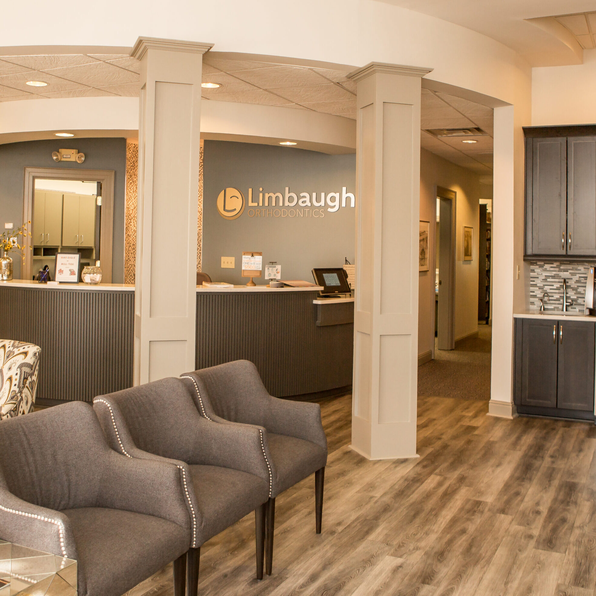 Reception area and waiting room at Limbaugh Orthodontics in Huntsville